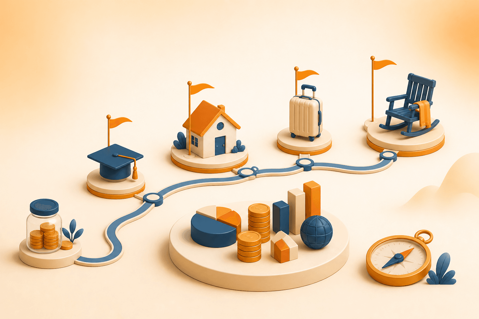 Educational visual guide for Financial goals and planning: mapping financial objectives to defined timelines, corpus targets, and asset classes