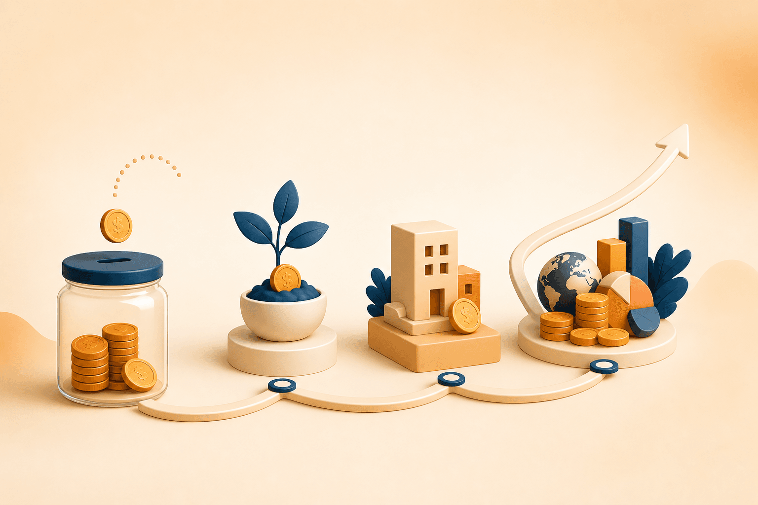 Educational visual guide for What is investing?: savings being put to work across productive and diversified assets