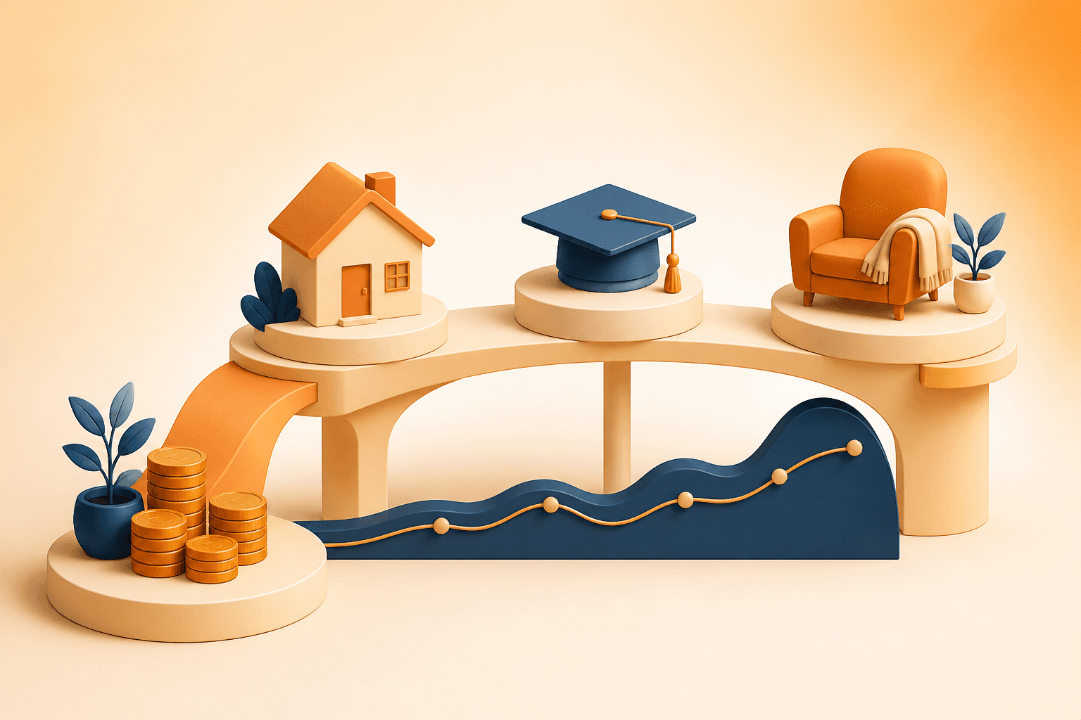 Educational visual guide for Why investing is important: a bridge from present resources to education, a home, and retirement goals
